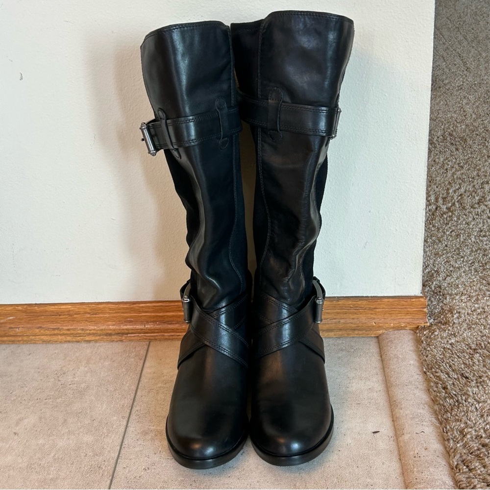 Cole Haan Whitley NikeAir Black Leather Pull-on Knee High Riding Boots Size 7 - Picture 2 of 16